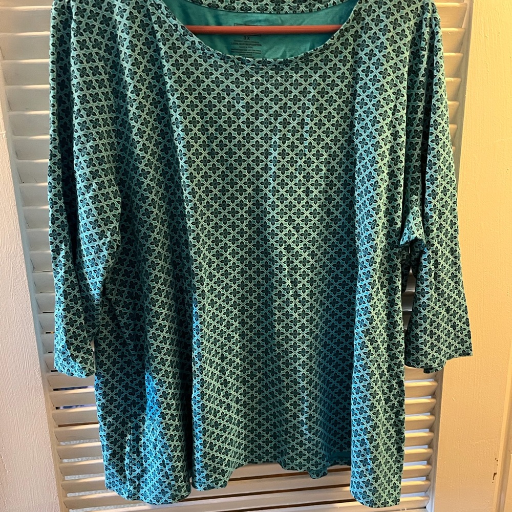 L.L. Bean Turquoise Geometric Women's Tunic, size 3X.